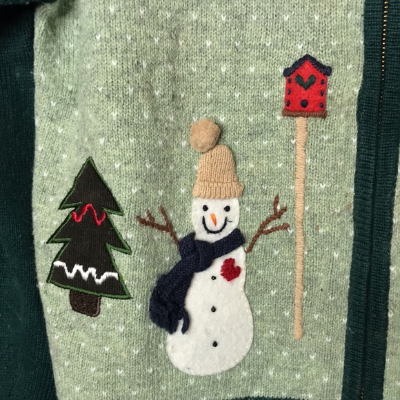 Karen Scott Green Winter Sweater with Snowmen and Snowflakes Petite Medium - Picture 7 of 11